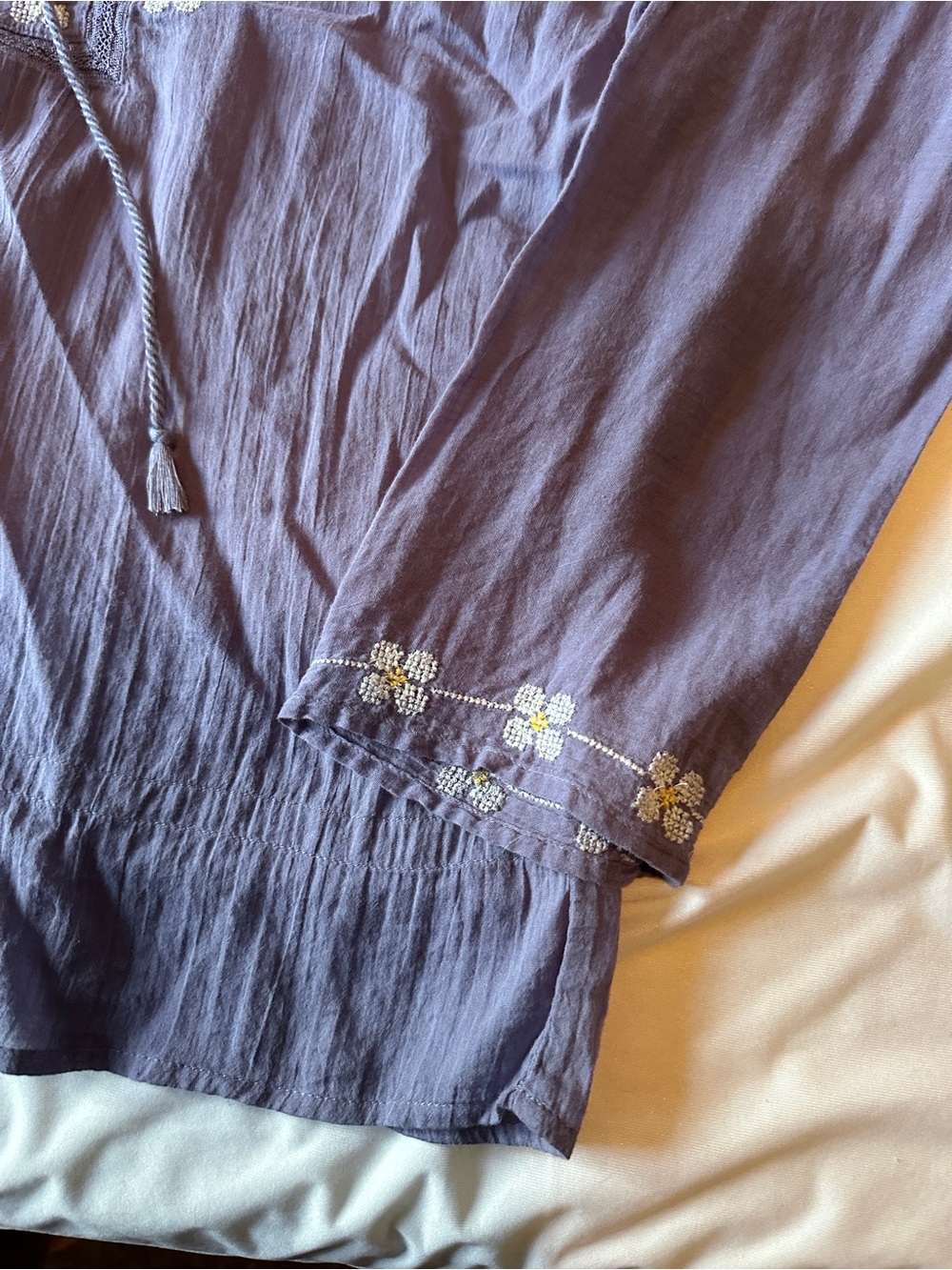 American Eagle - Women’s Embroidered Purple Floral Peasant Top